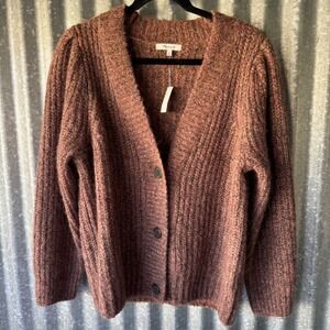 NWT Madewell Alpaca Wool Chunky Knit Cardigan Sweater Rose Brown Large NEW cozy
